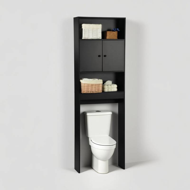 Homy Casa Over-the-Toilet Storage Cabinet Double Doors, Black