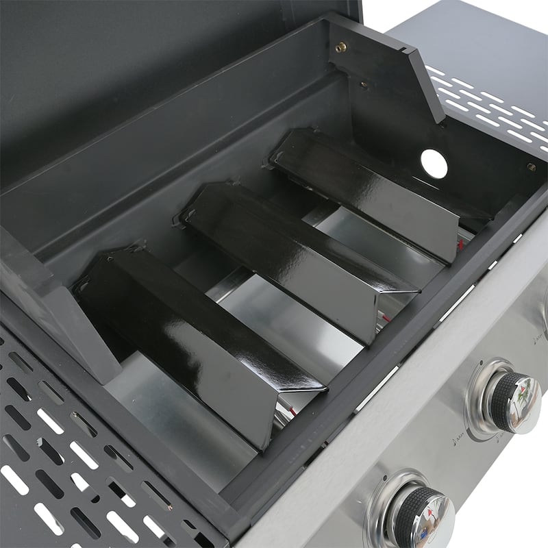 3-Burner Outdoor Portable Propane Gas Grill w/Top Cover Lid & 2-Wheel