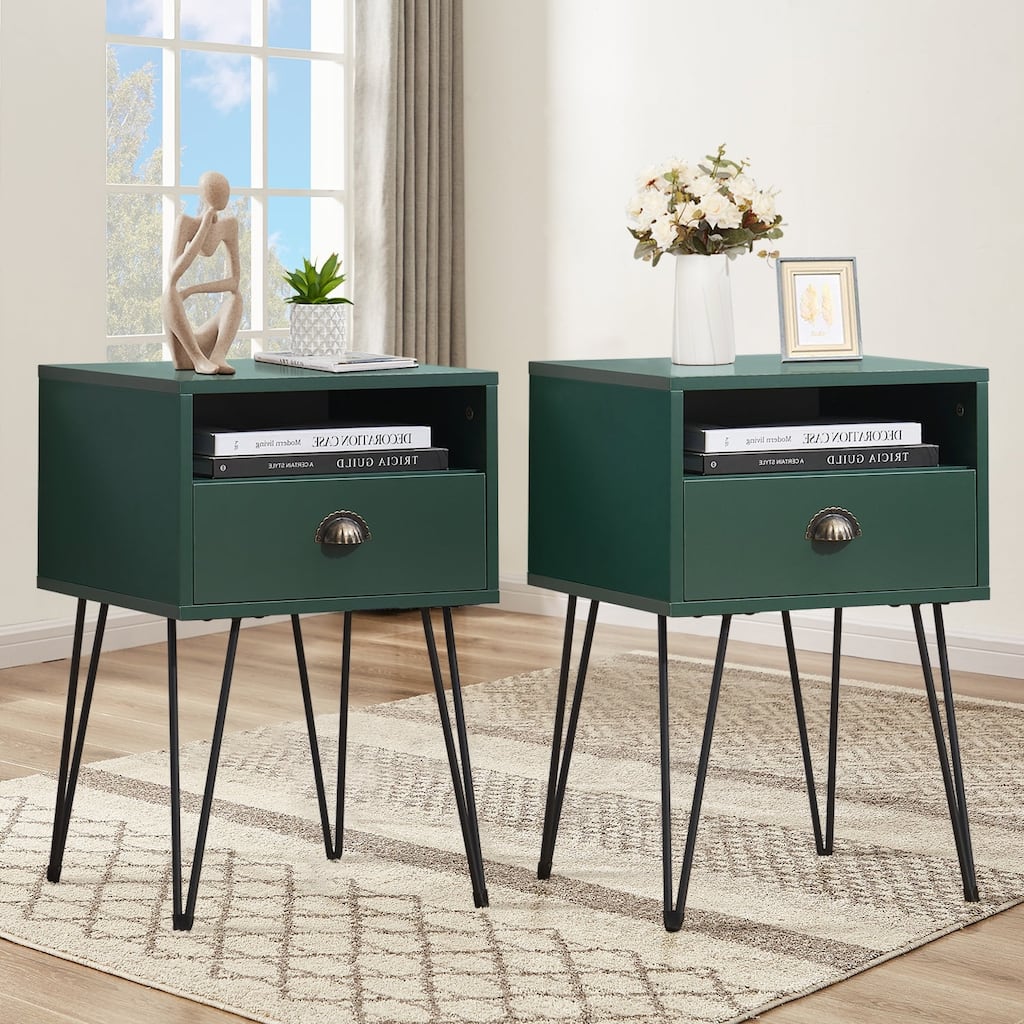 Taomika 2-Piece 1-Drawer Nightstand Set with Drawer Compact Open Shelf Bedside Table for Saving Space(Set of 2 )