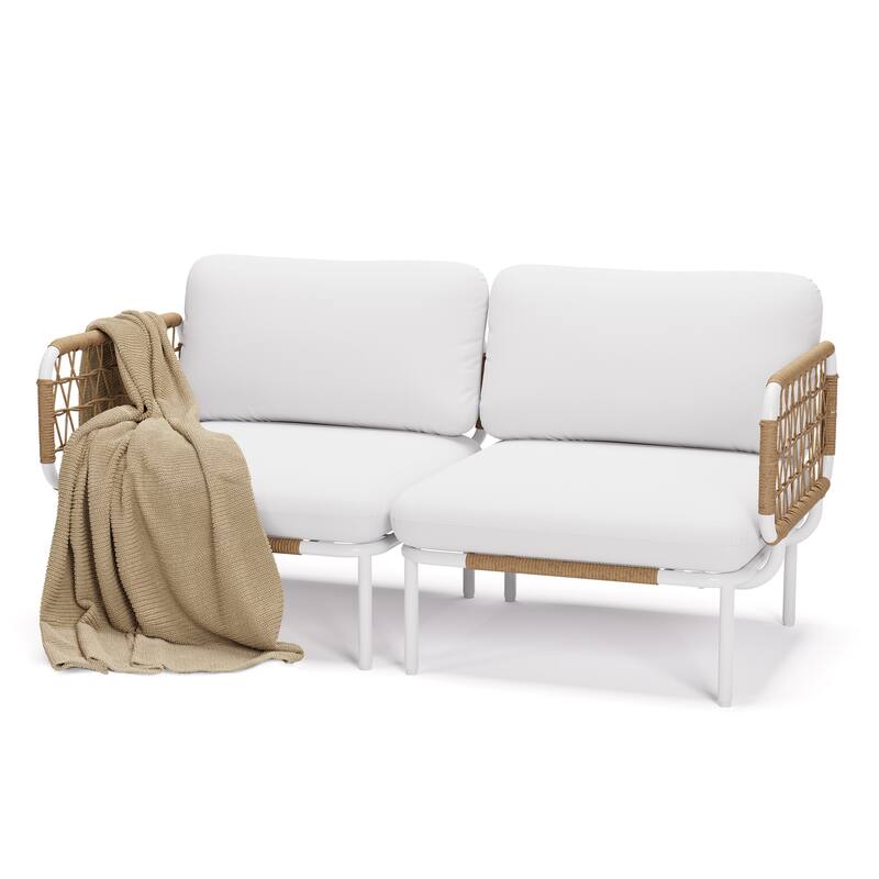 VredHom Outdoor Patio Aluminum PE Rattan Sectional Sofa Free Combination Conversation Seating Sets with Cushions - Beige - Set of 2