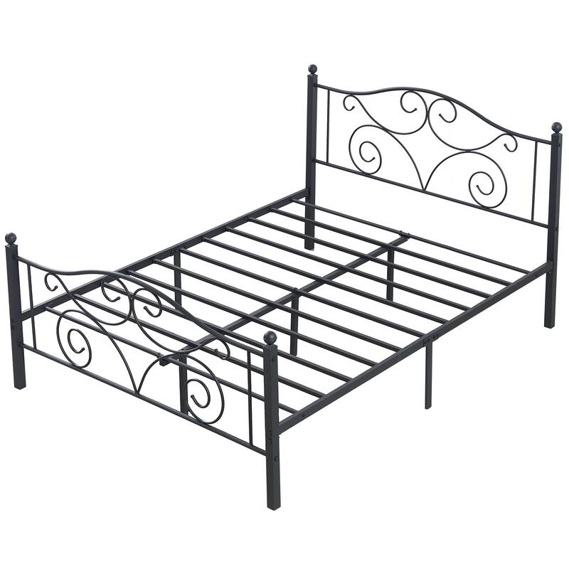 VECELO Metal Platform Bed Frame with Scroll Headboard, Twin/Full/Queen Size Beds