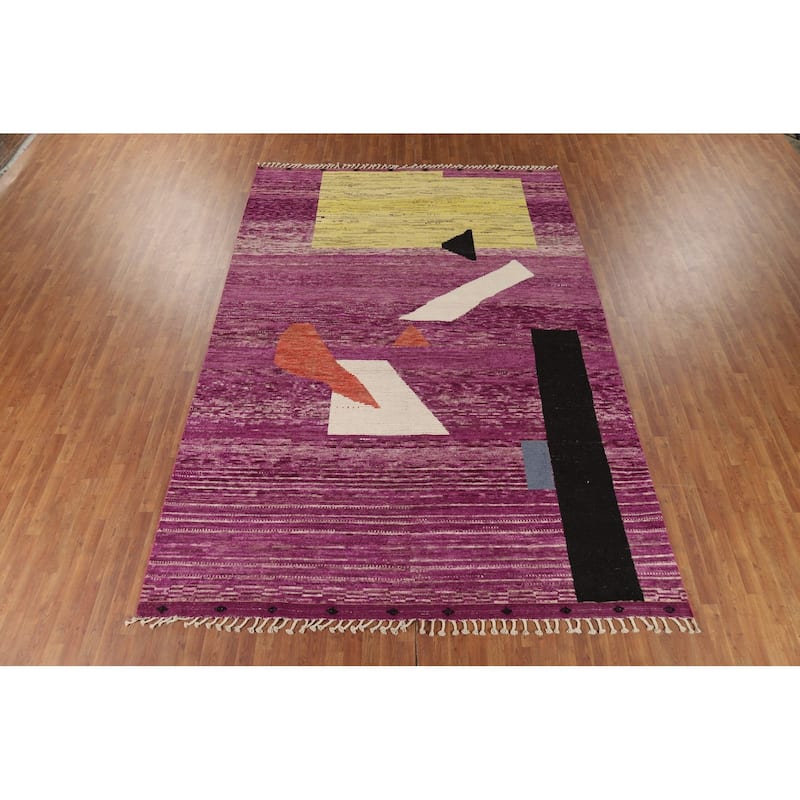 Purple Striped Moroccan Modern Area Rug Handmade Wool Carpet - 8'10" x 12'10"
