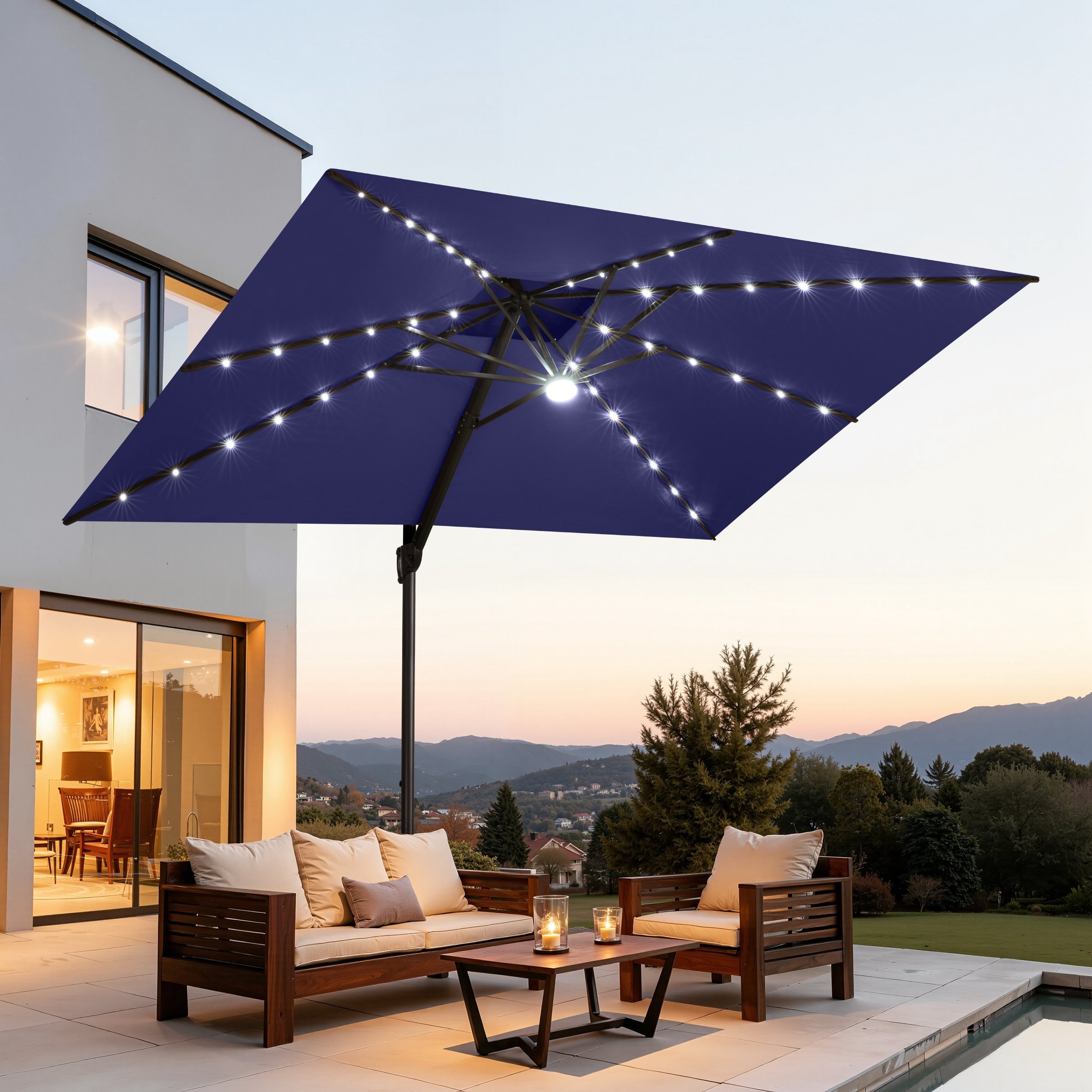 big square patio umbrella cafe reduces wind pressure Best Choice Products 10x10ft 2-Tier