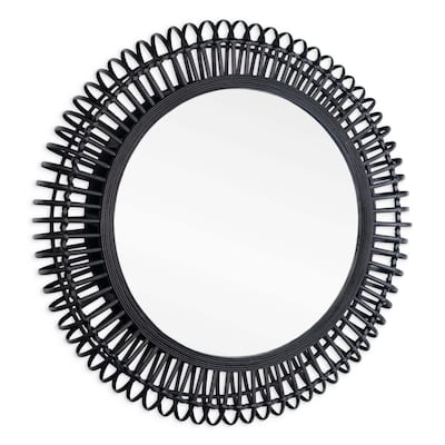 Reina 31" Black Bamboo Round Wall Mirror - 31" x 31" - 31" x 31"