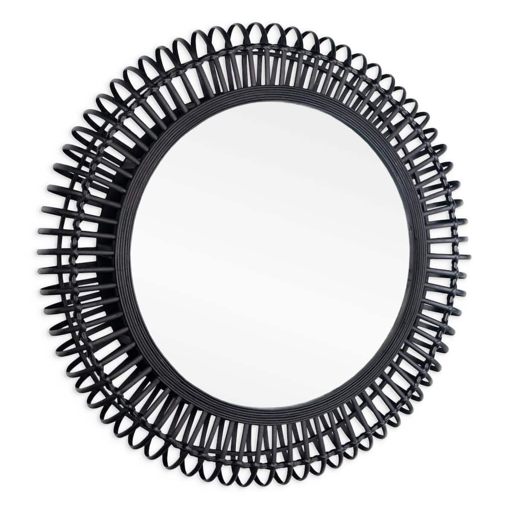 Reina 31" Black Bamboo Round Wall Mirror - 31" x 31" - 31" x 31"