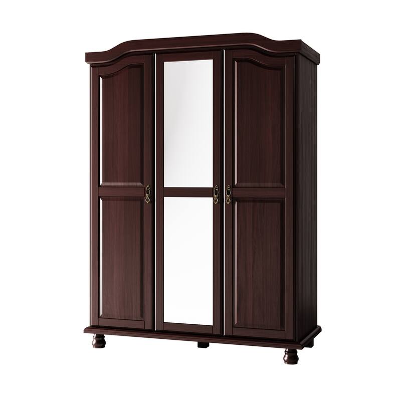 100% Solid Wood Kyle 3-Door Wardrobe Armoire with Mirrored Door