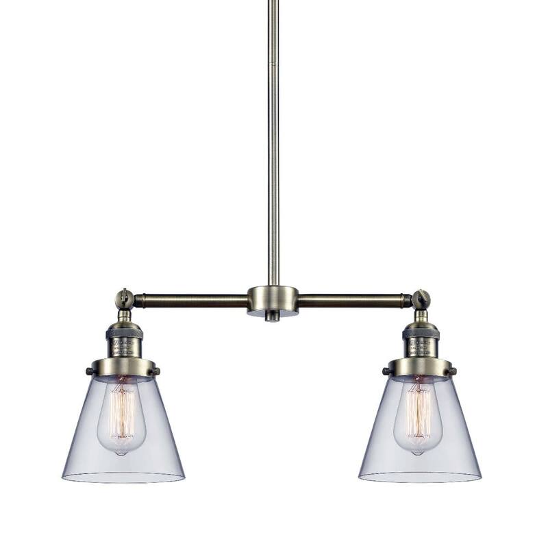 Innovations Lighting Small Cone 2 Light 21" Wide Linear Chandelier - Antique Brass / Clear