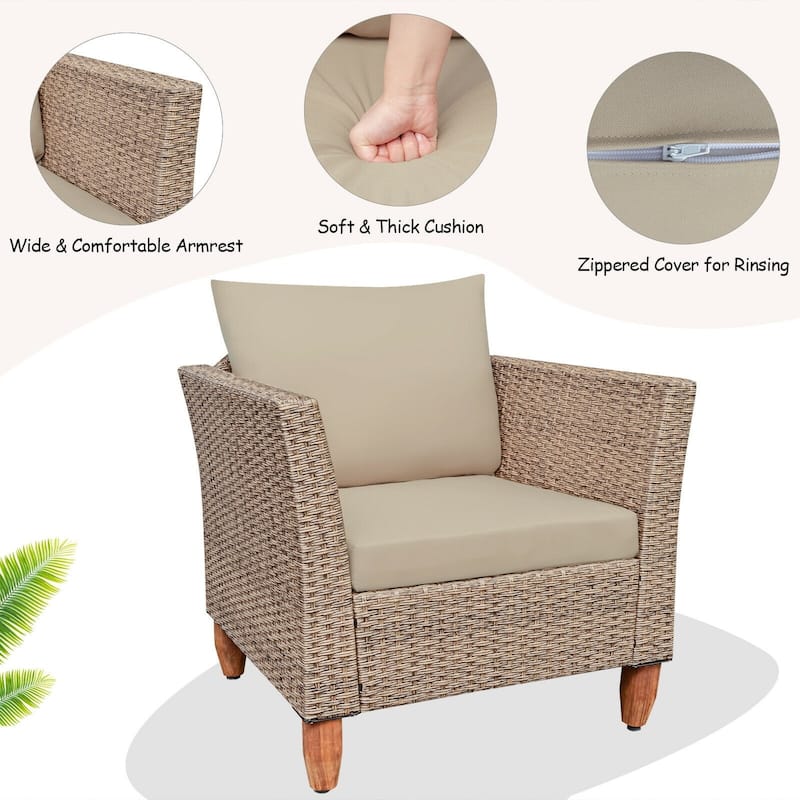 3 Pieces Patio Rattan Furniture Set with Washable Cushion for Yard Porch - 29" x 27" x 28"(L x W x H)