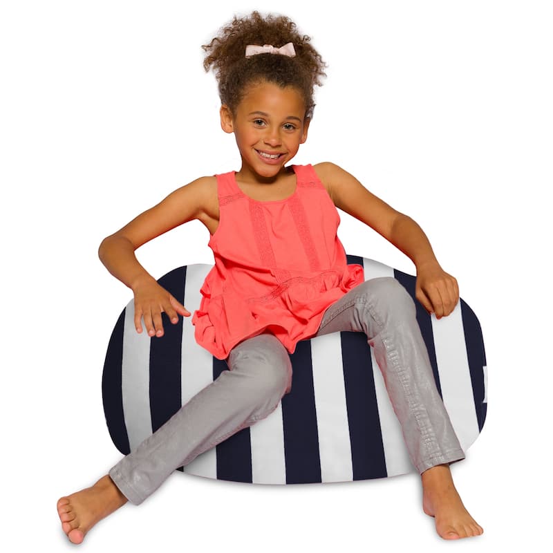 Kids Bean Bag Chair, Big Comfy Chair - Machine Washable Cover - 27 Inch Medium - Canvas Stripes Blue and White