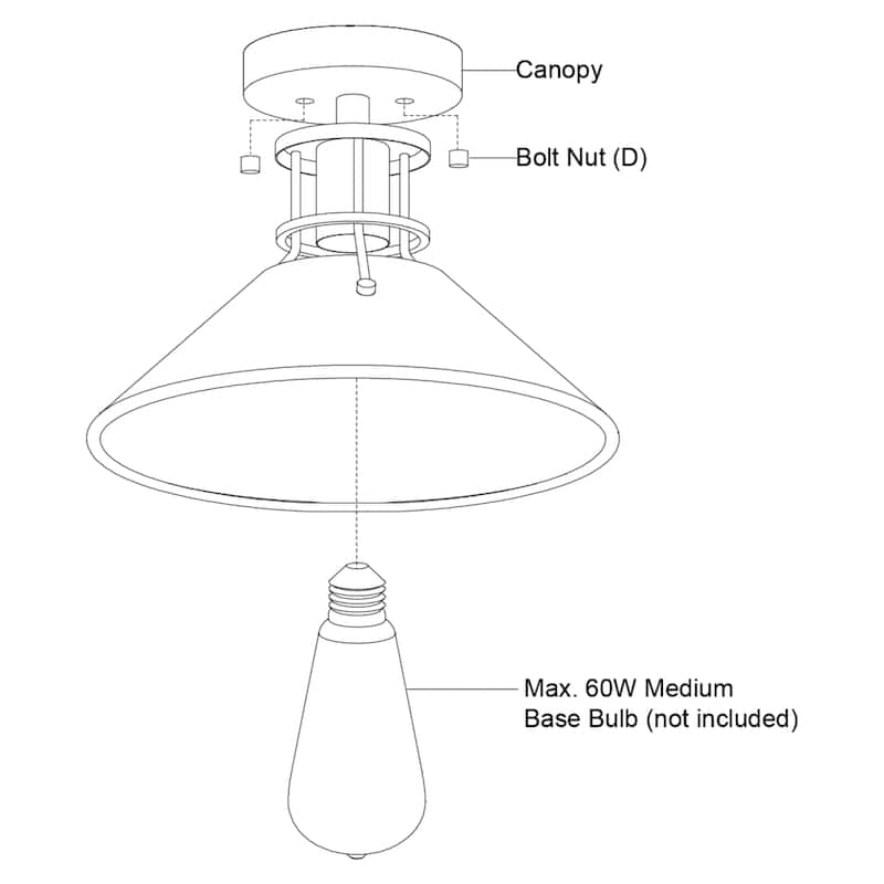 Canton 11.5-in W Black Farmhouse Semi Flush Mount Ceiling Light - 11.5-in W x 8.75-in H x 11.5-in D