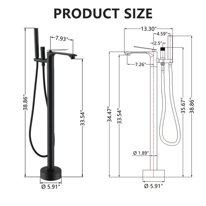 Bathtub Faucet, Floor Mount Free Standing Bathtub Faucet Tub Filler w/ Handheld Shower