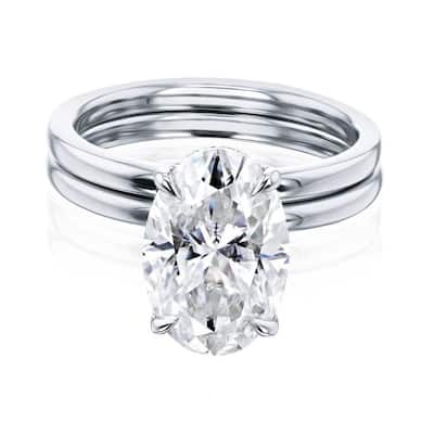 Kobelli Signature Collection 4.1 Carats Moissanite & Diamond 14k Solid Gold Oval Hidden Halo Plain Bands Orah 2pc Bridal Set