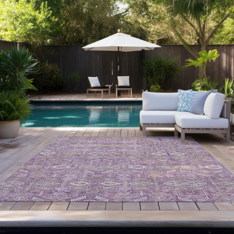 Machine Washable Indoor/ Outdoor Traditional Boho Chantille Rug