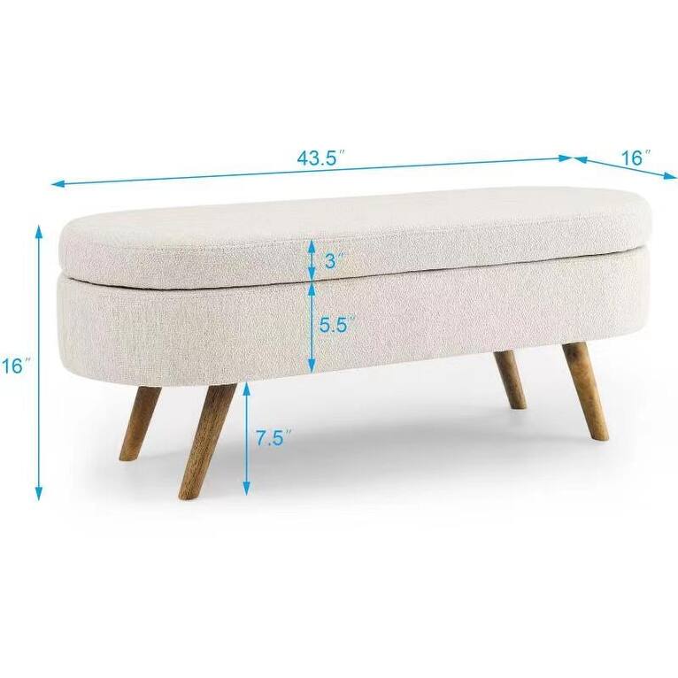 Modern Oval Storage Ottoman, Storage Bench w/Rubber Wood Legs
