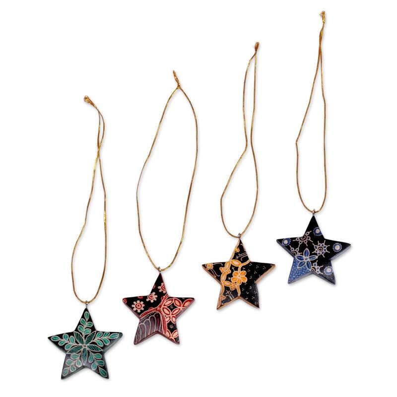 Handmade Batik wood ornaments, Bali Stars (Indonesia)