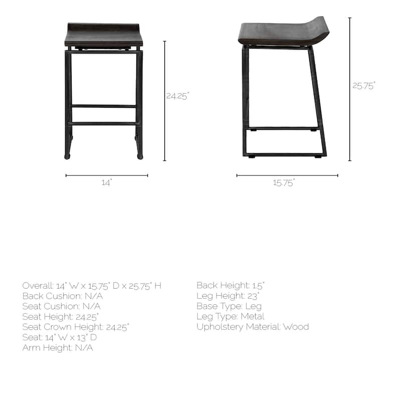 Givens Black Solid Wood Seat with Black Metal Frame Counter Stool - 14"W x 15.8"D x 25.8"H