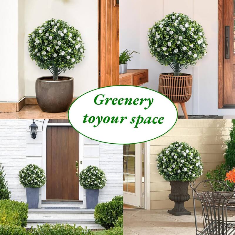 23.6" Artificial Topiary Flower with Ground Spike,Artificial Ball Trees with Rose Flowers Set of 4