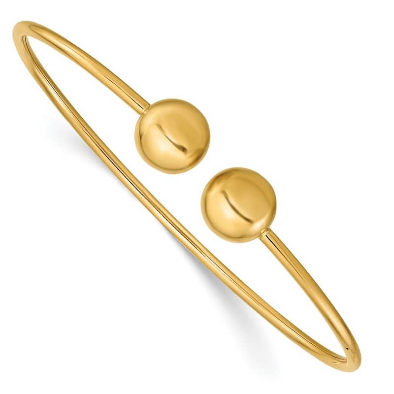 Curata 14k Yellow Gold Polished Flexible Cuff Stackable Bangle Bracelet