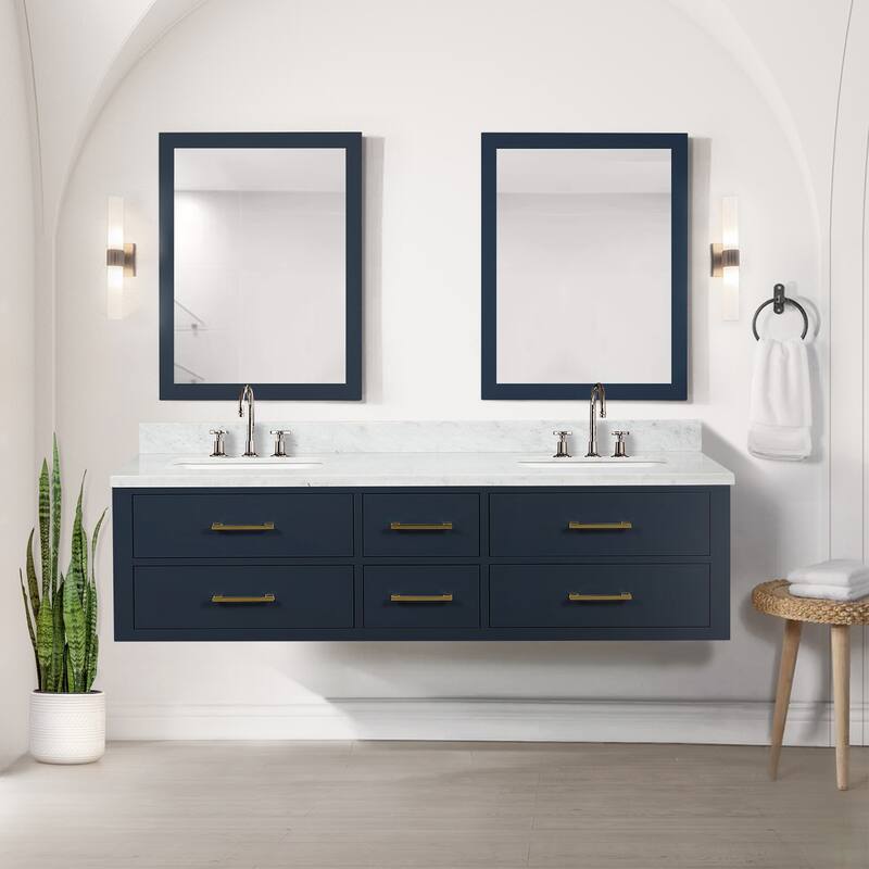 Lexora Castor Double Bath Vanity, Carrara Marble Top, Faucet Set, and Mirrors