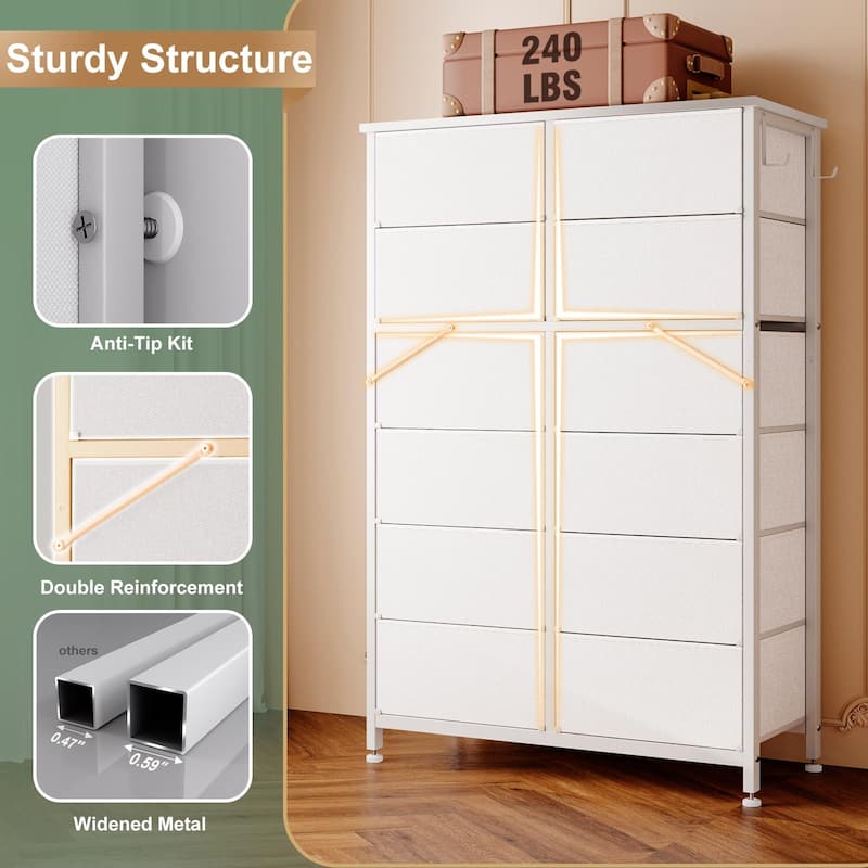 12 Drawer Dresser Tall Fabric Chests of Drawers Closet for Bedroom