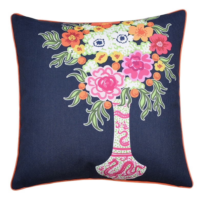 Dann Foley - Double Sided Pillow - Floral Print and Green Velvet - Right