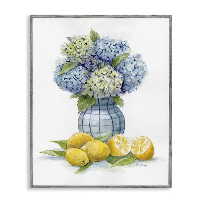 Stupell Hydrangeas & Lemon Cluster Framed Giclee Art Design By Patti Bishop - 16 x 20 - Grey