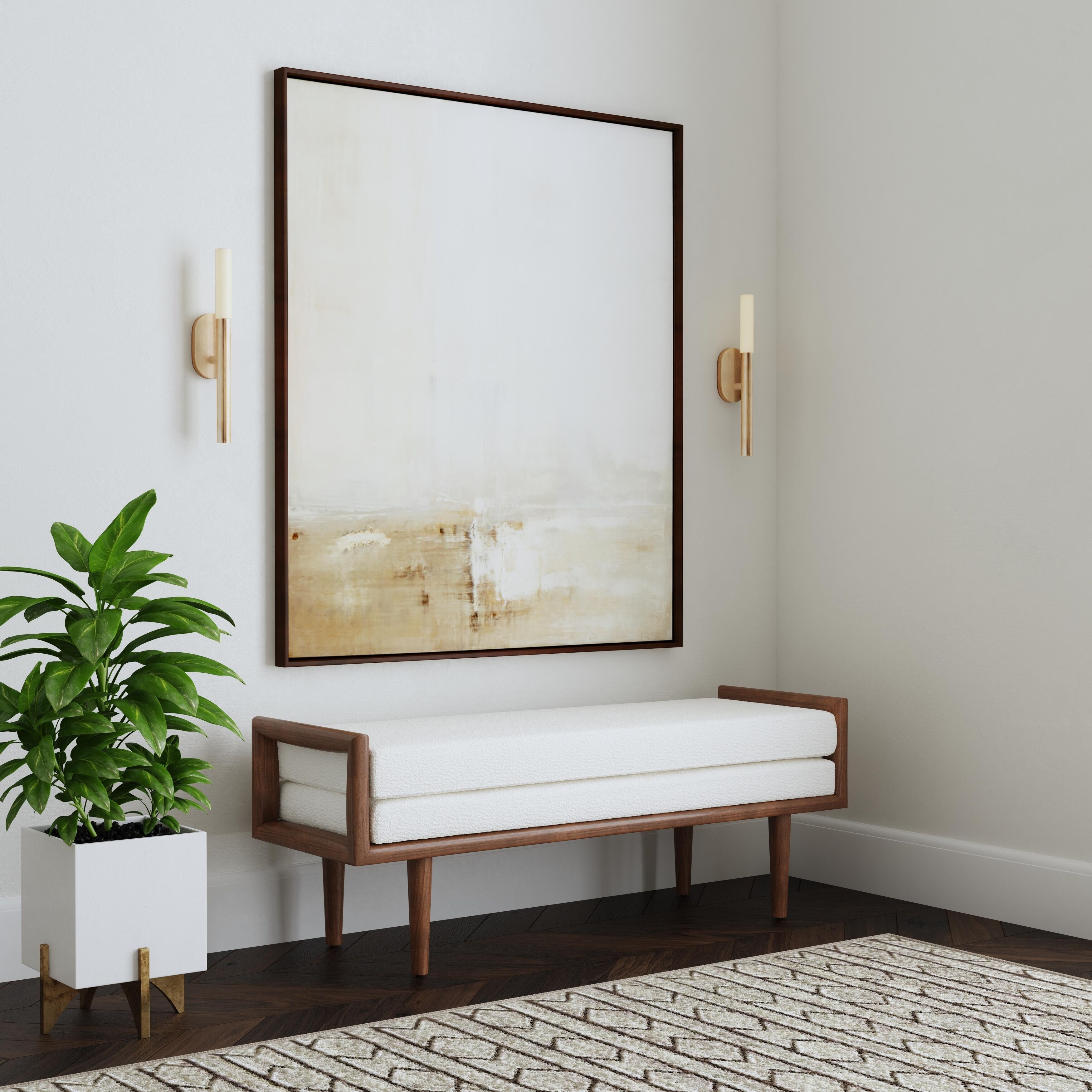 HomePop Upholstered Bench with Wood Base - Cream Boucle