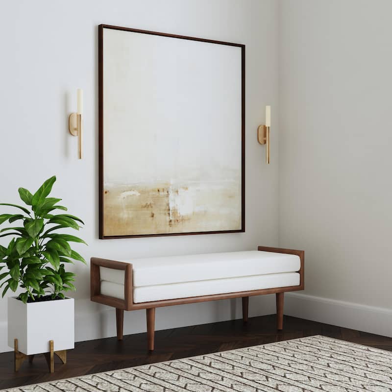 HomePop upholstered Bench with Wood Base - Cream Boucle - Cream Boucle