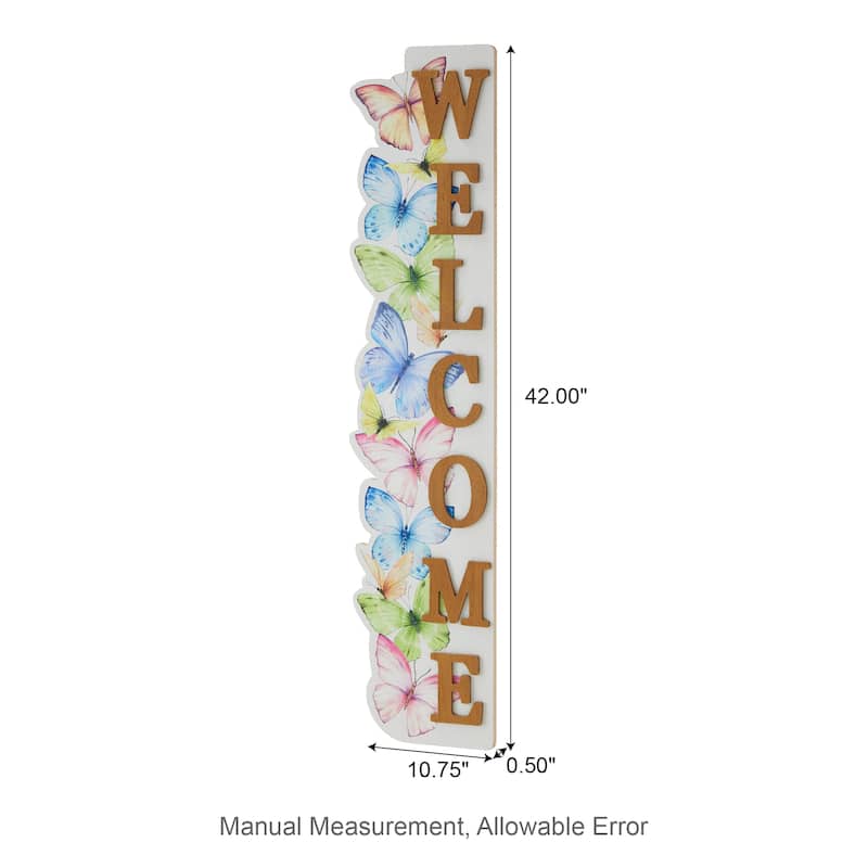 Glitzhome 42"H Solid Wood WELCOME Porch Sign with Bee or Butterfly Outdoor Decor