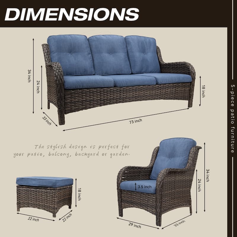 Cozywor 5-Piece Wicker Outdoor Patio Conversation Set