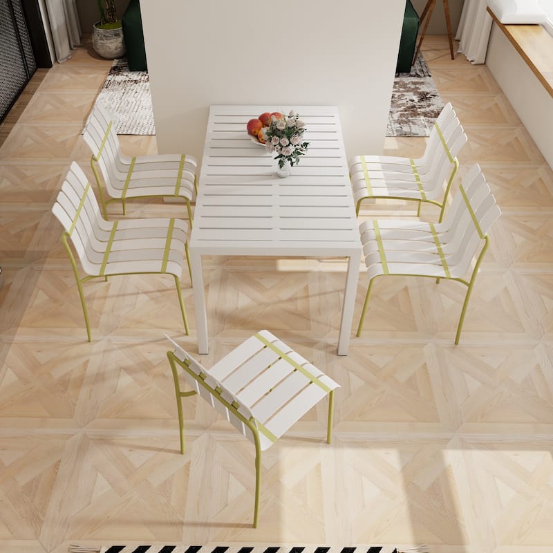 4-Pack Modern Striped Color Block Chairs - Waterproof PP Seat & Sturdy Metal Legs, Indoor/Outdoor Dining Set for Patio, Balcony