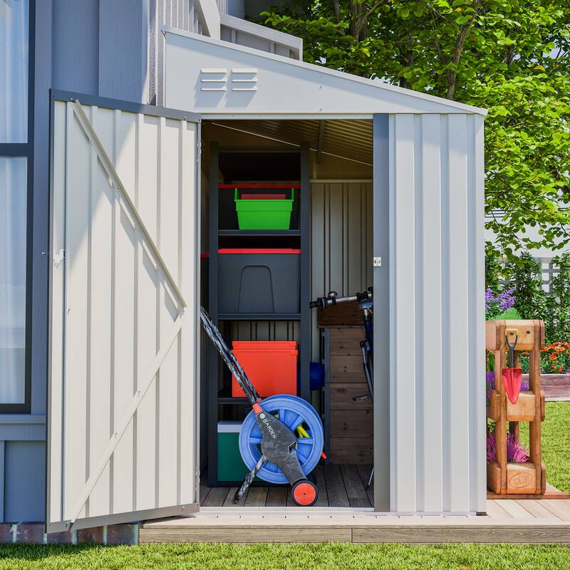 4x7 Foot Lean-To Shed, Heavy-Duty Steel Outdoor Storage for Garden Tools & Bicycles