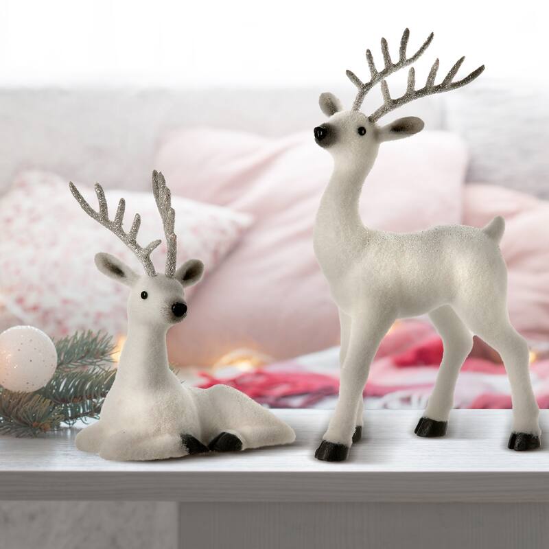 Set of 2 Frosty Standing and Laying Deer Christmas Figures 15"