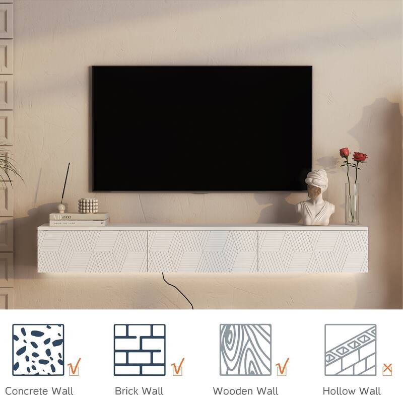 Floating TV Stand Wall Mounted with 16 Color LEDs, Floating Storage Cabinet Entertainment Center with Cable Management