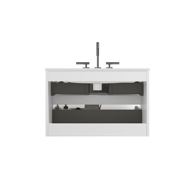 GDFStudio - Coralie Modern Floating Bathroom Vanity with Integrated Ceramic Sink and Soft-Close Storage
