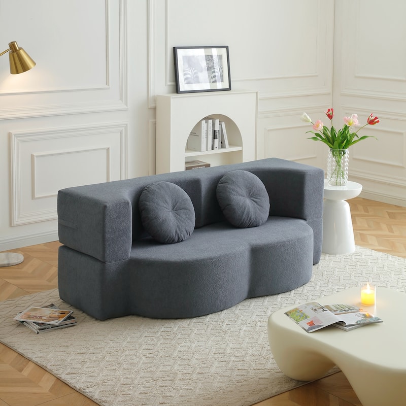 Folding Sofa Bed with Pillow, Floor & Futon Loveseat Couch - Grey