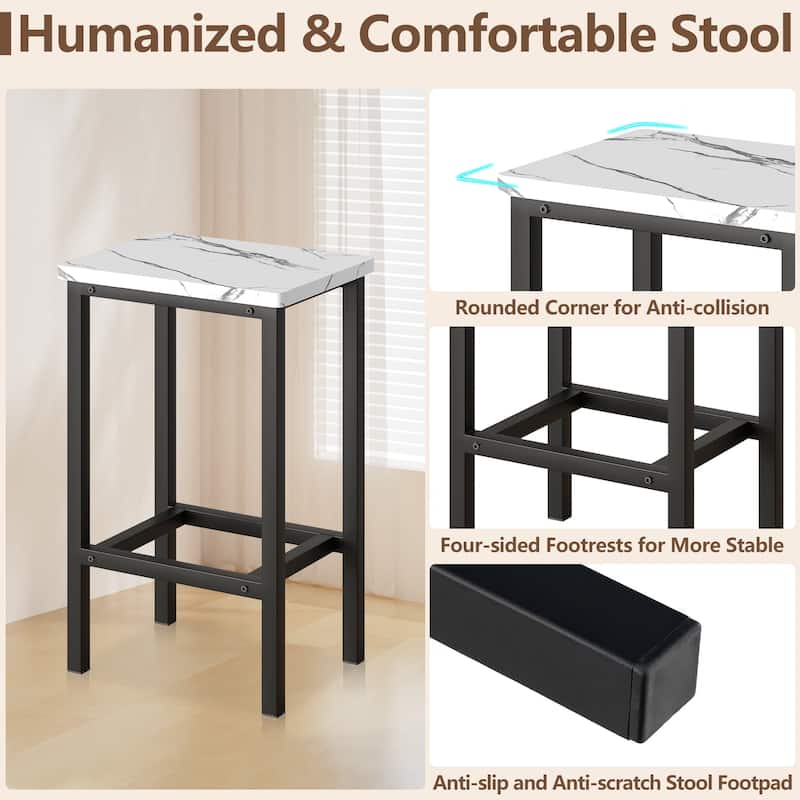 Modern 4 Piece Bar Dining Table and Chair Set, Kitchen High Dining Table Set with Three Stools