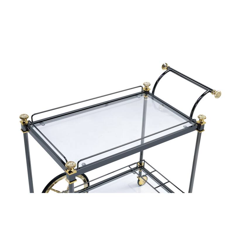 Cyrus Clear Glass & Black/Gold Finish Serving cart