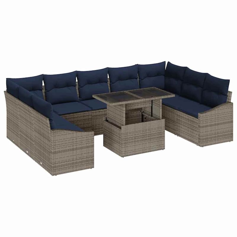 vidaXL 10 Piece Garden Sofa Set with Cushions - 113.8×70.3×27.2