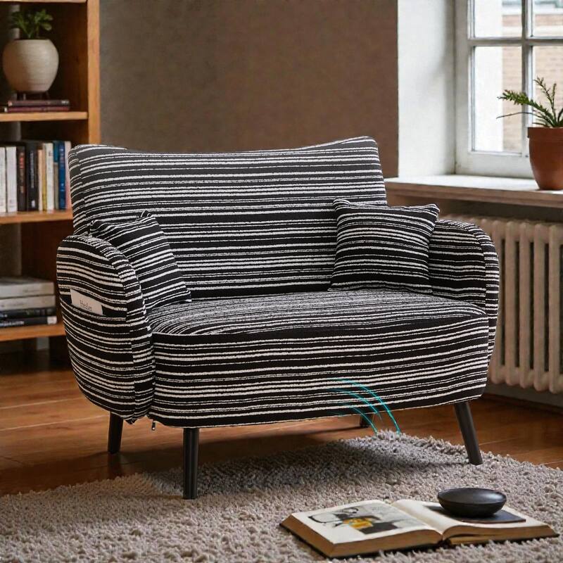 Modern Boucle 2-Seater Sofa with Storage Pockets, Deep-Seated Small Couch with Armrest Pillows for Apartments
