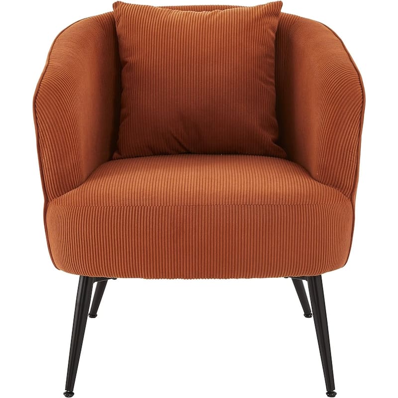 Modern Channel Corduroy Velvet Accent Chair with Black Metal Legs Luxurious Design and Comfortable Seating Ideal