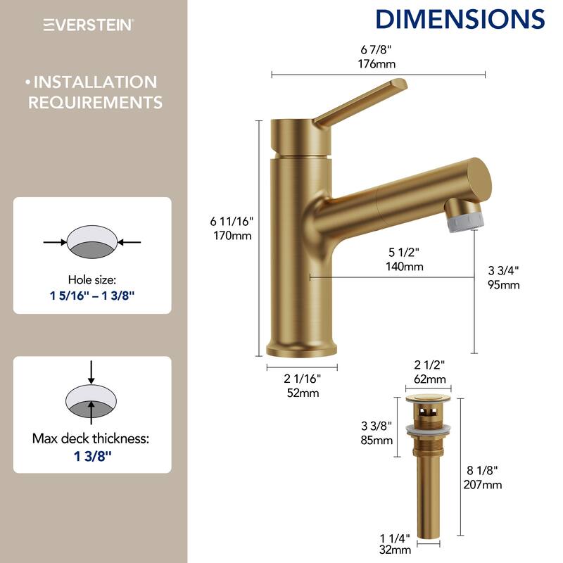 Single Handle Single Hole Bathroom Faucet with Pop‑Up Drain