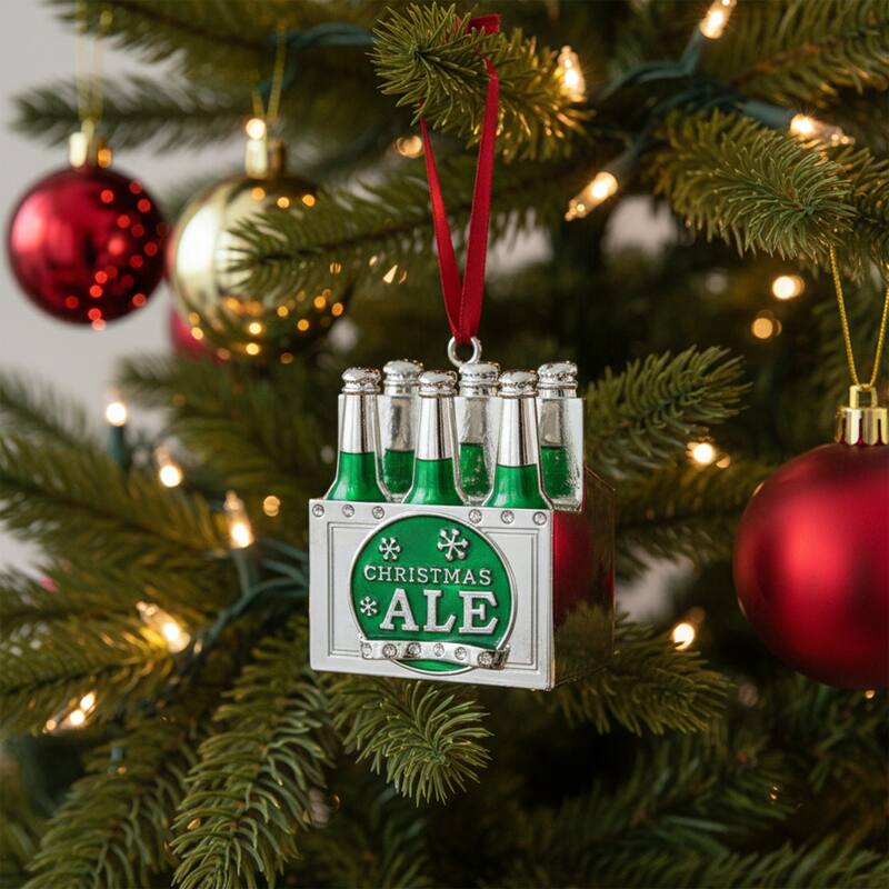 3" Green and Silver "CHRISTMAS ALE" Ornament with European Crystals