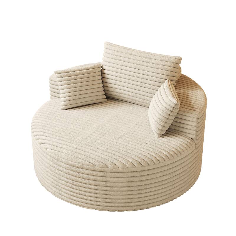 Corduroy Upholstered Single Sofa, Oversized Fluffy Sleeper Chair, Round Reading Chair with Headrest & 2 Pillow