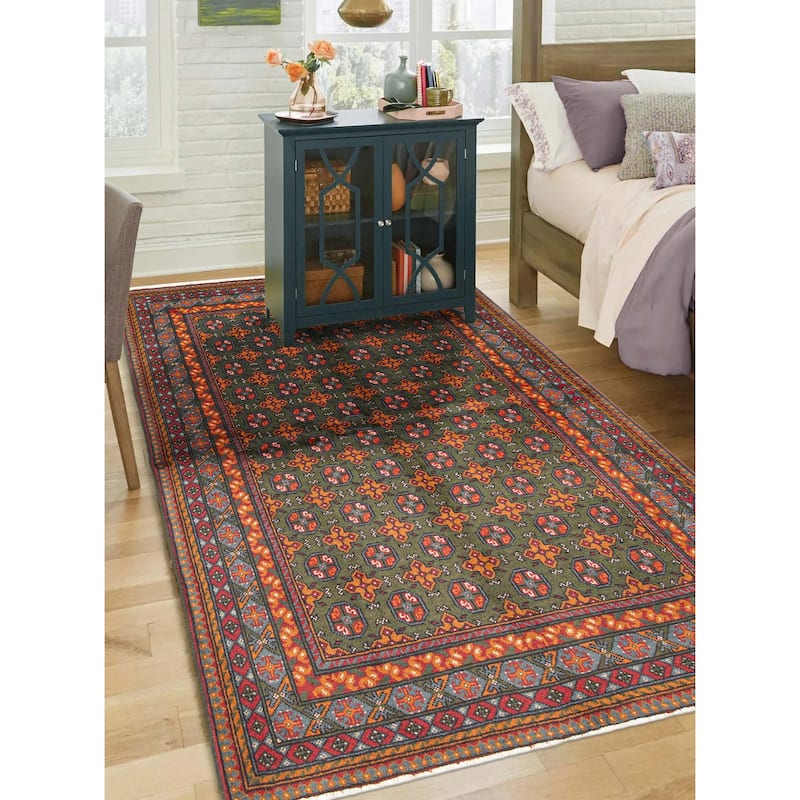 ECARPETGALLERY Hand-knotted Uzbek Kargahi Green Wool Rug - 5'7 x 7'10