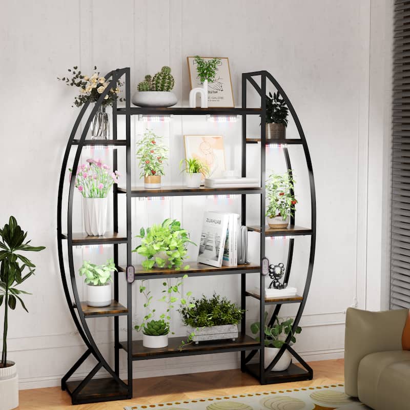 70" Tall Indoor LED Plant Rack Shelf Flower Stand with Plant Grow Lights Half-Moon Shape