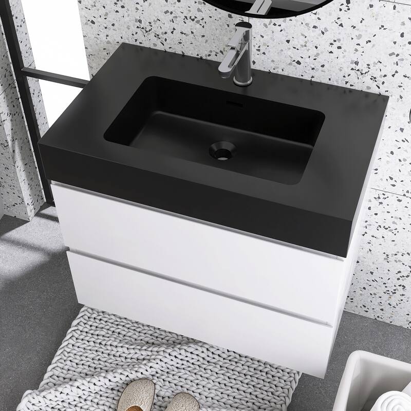 Floating Bathroom Vanity with Black Solid Surface Top