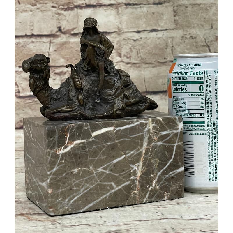 Hot Cast Bronze Sculpture Arabian Camel Rider On Marble Base