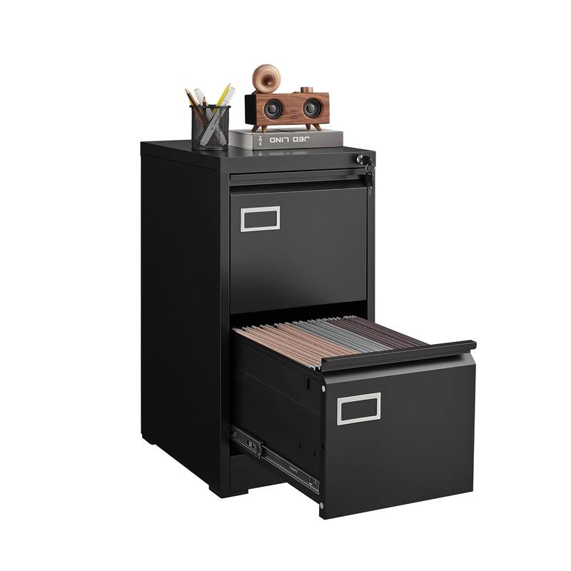 Modern 2-Drawer Filing Cabinet, Vertical File Cabinet with Lock and Silent Slide Rail Adjustable Rod, for Home Office