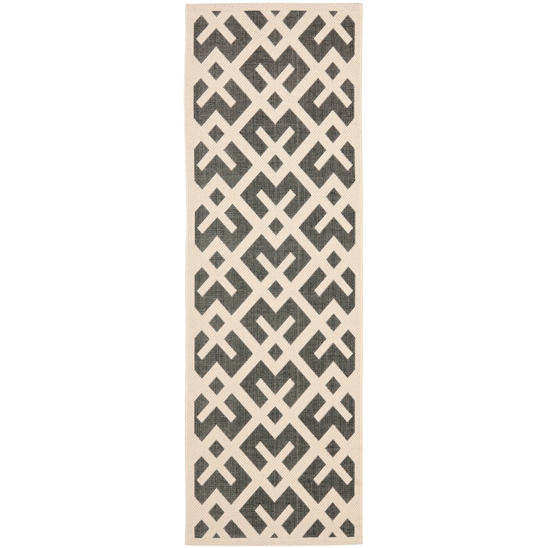 SAFAVIEH Courtyard Sytske Indoor/ Outdoor Waterproof Patio Backyard Rug - 2'3" x 14' Runner - Black/Beige